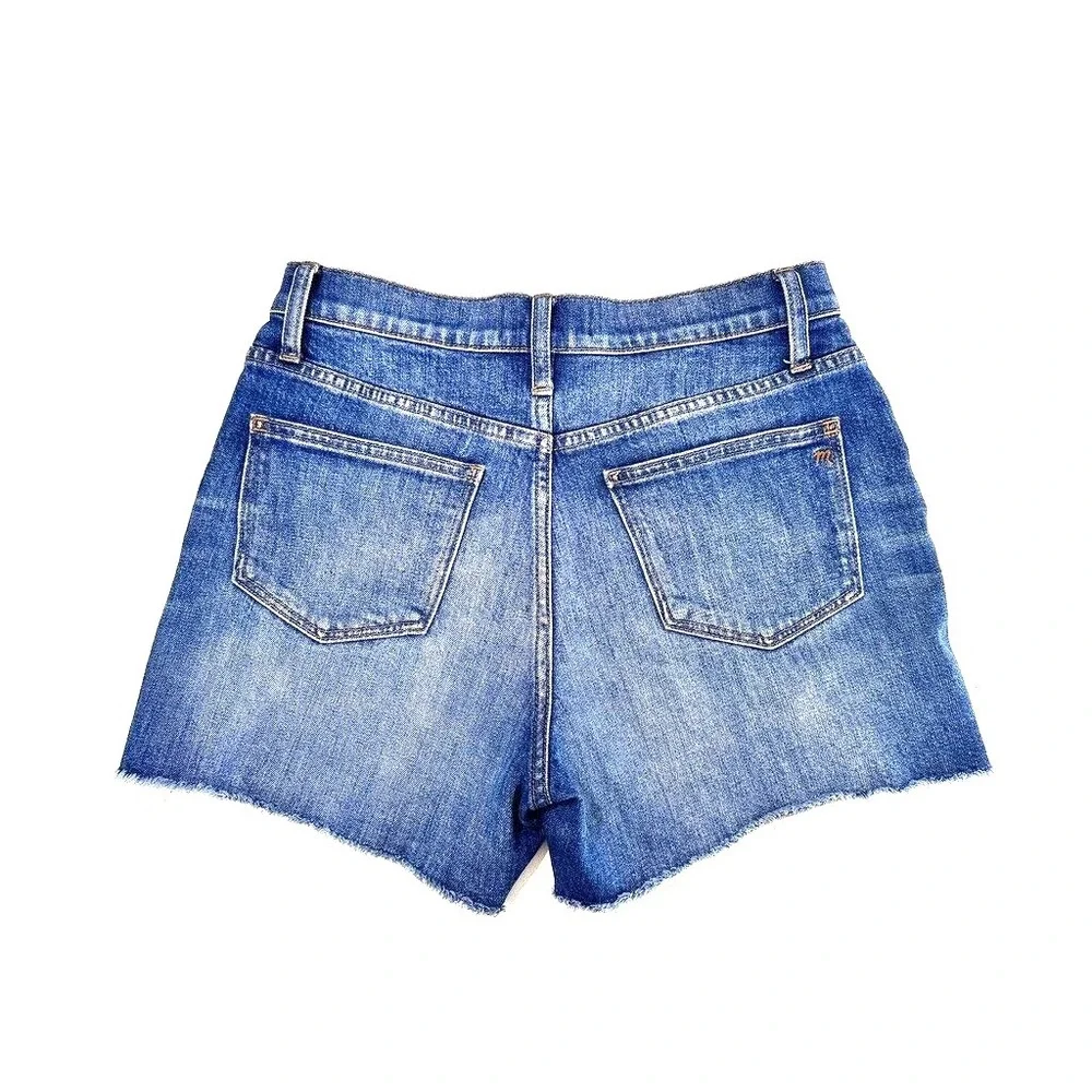 Madewell High Rise Denim Shorts Women's 26 Blue Raw Fray Hem‎ Stretch